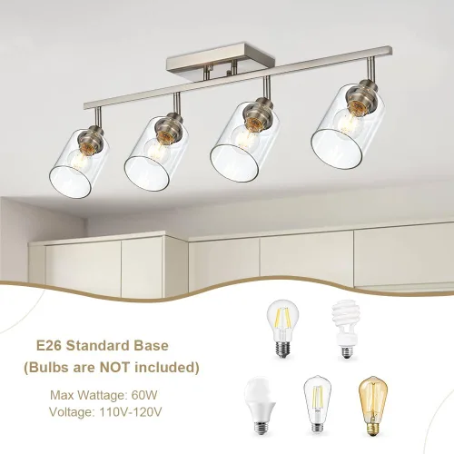 Miniatura 5 de Lámpara de tocador de 4 luces para baño en acabado de níquel cepillado, lámpara clásica con cabezal de luz giratoria, lámpara de techo de metal