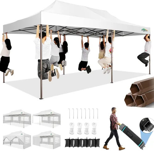 Miniatura 9 de COBIZI Tienda de campaña desplegable resistente de 10 x 10 con 4 paredes laterales extraíbles, toldo desplegable Ez con bolsa portátil, carpa
