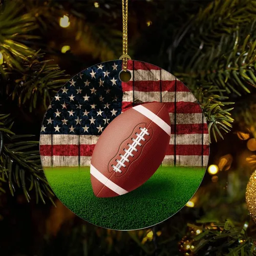 Adorno de Navidad de cerámica con diseño de bandera de Estados Unidos con dos caras, novedad para familiares, amigos, niños, amantes del fútbol,