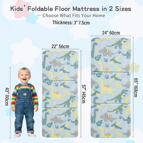 Miniatura 2 de Tiita Colchón de suelo plegable para niños, tapete para siesta que brilla en la oscuridad con bolsa de almacenamiento, futón portátil para niños