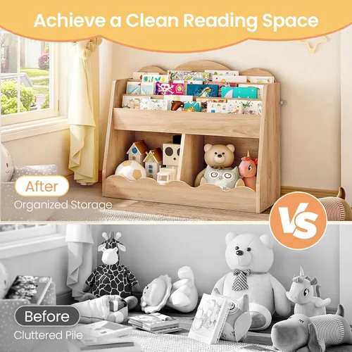 Miniatura 6 de CHOEZON Estantería infantil y almacenamiento de juguetes, estantería para niños con 2 cubos de juguetes, estante para libros para habitación