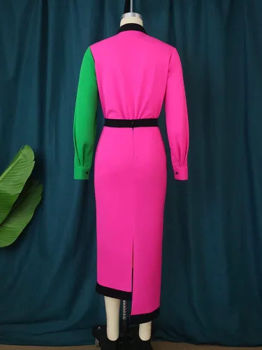 Miniatura 6 de AOMEI Vestido lápiz de manga larga con botones y cintura alta para mujer