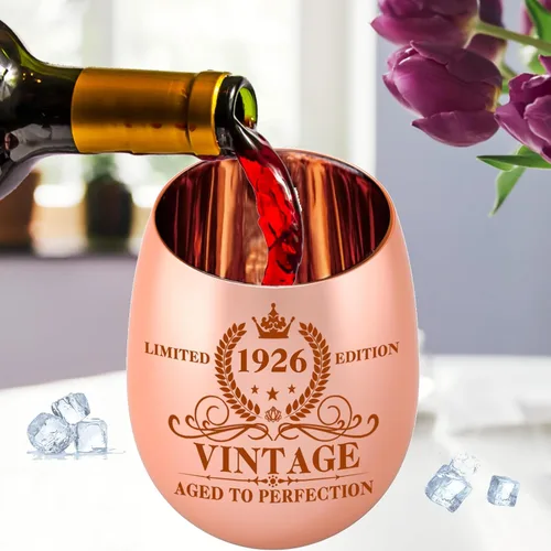 Miniatura 3 de Copa de vino para el 100 cumpleaños, regalos vintage de 1926 para el 100 cumpleaños de mujeres, para ella, esposa, mamá, tía, abuela, hermana