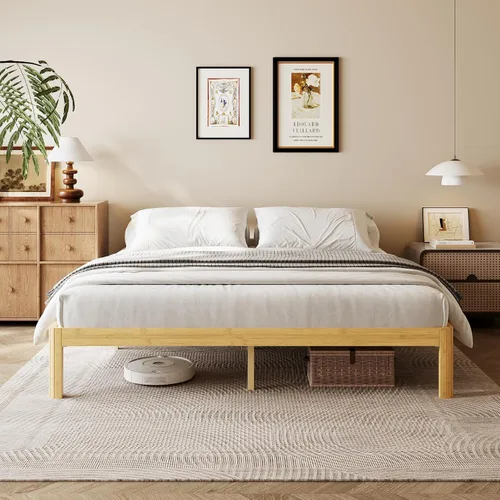 Miniatura 13 de Cama de plataforma de madera individual XL de 12 pulgadas, marco de cama de madera de mediados de siglo, tamaño individual XL, no necesita somier