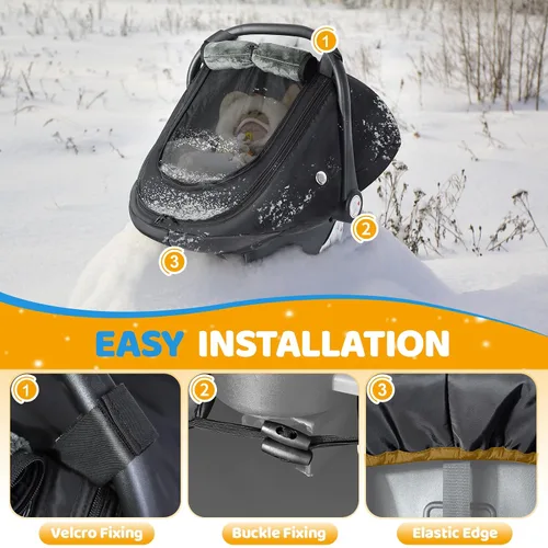 Miniatura 5 de IvyWind Funda de asiento de automóvil de invierno para bebé, funda universal para asiento de automóvil para bebés con ventana de malla transpirable