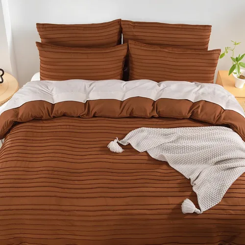 Miniatura 7 de NEXHOME PRO Juego de funda de edredón tamaño matrimonial, color naranja brunt de 3 piezas, estilo bohemio, copetudo, suave y ligero, juego de funda