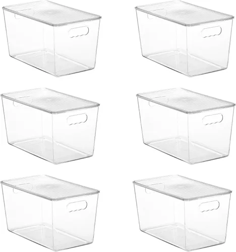 Miniatura 12 de Vtopmart 10 unidades de contenedores de almacenamiento apilables transparentes con tapas, contenedores de plástico grandes con asas para organizador