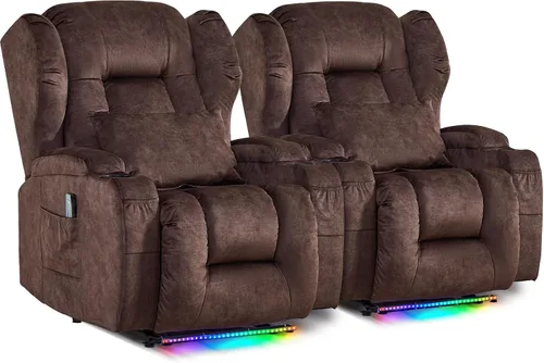 Miniatura 11 de DRMBOOK Silla Reclinable Eléctrica, Sofá Reclinable Eléctrico Wall Hugger con Masaje y Calor, Asiento de Teatro Sobrerelleno con Puerto