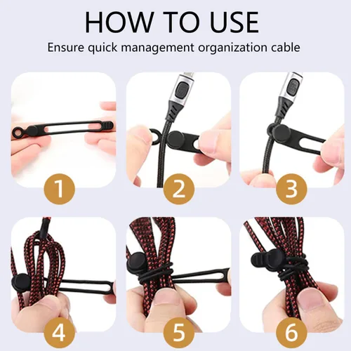 Miniatura 6 de 12 bridas de silicona para cables, envoltura elástica reutilizable, organizador de cables de datos y correas de gestión de cables, para cables