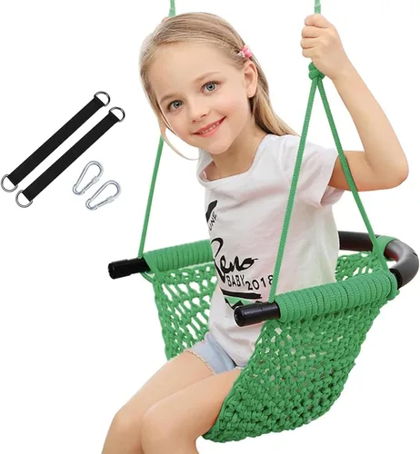 Miniatura 11 de Columpio tejido a mano para niños, columpio para niños con cuerdas ajustables, juego de columpio seguro para niños, para interiores, exteriores