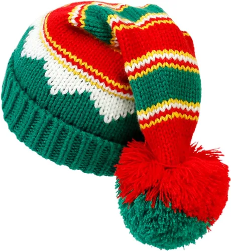 Miniatura 2 de Sombrero de Papá Noel a rayas cálidas de punto para adultos y niños, gorro con pompones, gorro unisex para mamá, suministros de fiesta de vacaciones