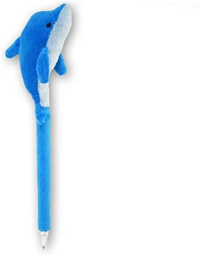 Puzzled DolliBu - Bolígrafo de peluche con delfín azul, lindo y suave, diseño de vida marina, juguete novedoso, bolígrafo de escritura para