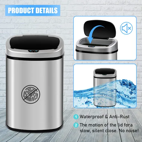 Miniatura 2 de HGS Basurero de cocina de 13 galones, de acero inoxidable con tapa, sensor automático, sin tacto, de gran capacidad, para el hogar, baño, oficina