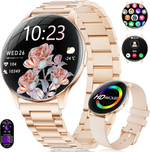 LIGE Relojes inteligentes para mujer, llamadas/recordatorios, rastreadores de actividad ultrafinos AMOLED de 1.43 pulgadas con monitor de frecuencia