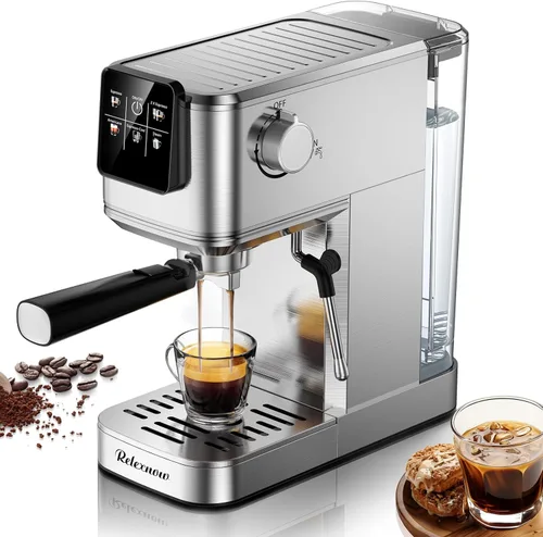 Miniatura 10 de RELEXNOW Máquina de café expreso, 20 bares, espumador de leche y panel LCD, máquina de café caliente y helado, máquina de café espresso de acero