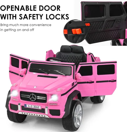 Miniatura 7 de HONEY JOY vehículo eléctrico para paseo con licencia Mercedes-Benz Maybach G650, camión con batería de 12 V, juguetes con luces LED, música, Rosa