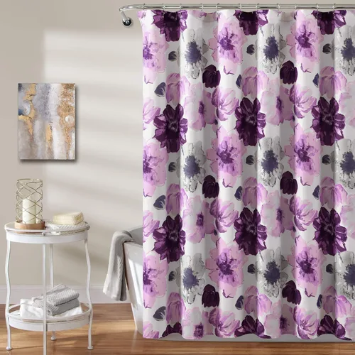 Miniatura 8 de Lush Decor Leah Cortina de Ducha Floral, 72" An x 72" L, Amarillo y Gris - Cortinas de Ducha de Tela - Cortina de Baño Botánica de Acuarela
