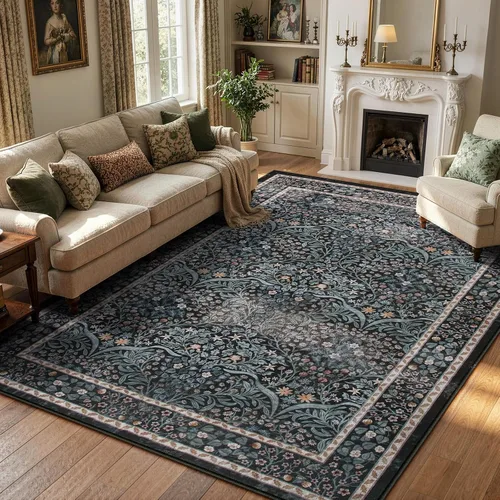 Miniatura 25 de Lahome Tapete floral lavable, suave, para entrada y cocina, 2 x 3 pies, antideslizante, bohemio, ultradelgado, fácil de limpiar, para interior, Azul