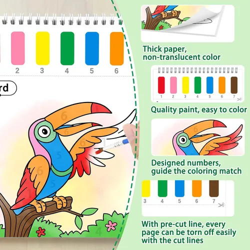 Miniatura 6 de Libros para colorear con agua para niños pequeños, papeles de pintura de acuarela sin desorden con tema de animales para niños, kit de pintura