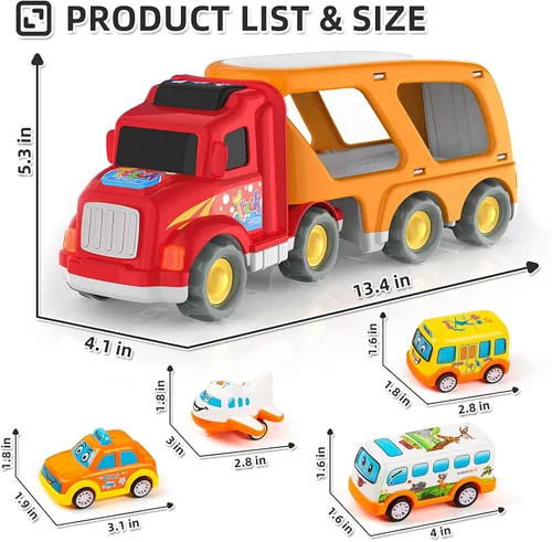 Miniatura 2 de Veslier Juguetes de Autos para Niños Pequeños para Niños y Niñas de 2-4 3-5 Años, 5 en 1 Vehículo Transportador de Vehículos Urbanos, Autos