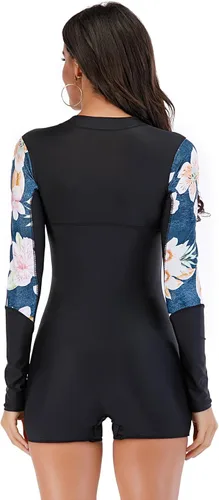 Miniatura 16 de ECUPPER Traje de baño de una pieza de manga larga para mujer, con cierre Boyleg, protector de erupción, cobertura de traje de baño de surf, traje