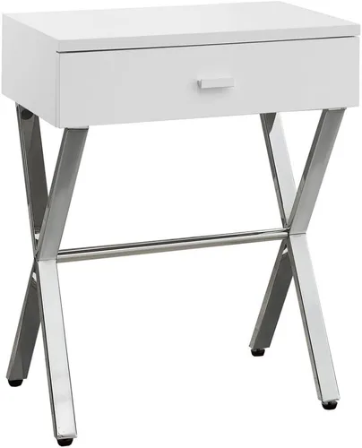 Monarch Specialties Mesita de noche de metal cromado, 22.00 x 12.00 x 18.00 pulgadas, blanco brillante BLANCO BRILLO