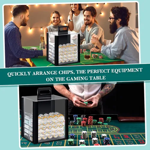 Miniatura 7 de Hiboom 1 estuche acrílico para fichas de póquer, juego de 1000 bandejas de chips de capacidad para fichas, incluye vitrina acrílica portadora y 10
