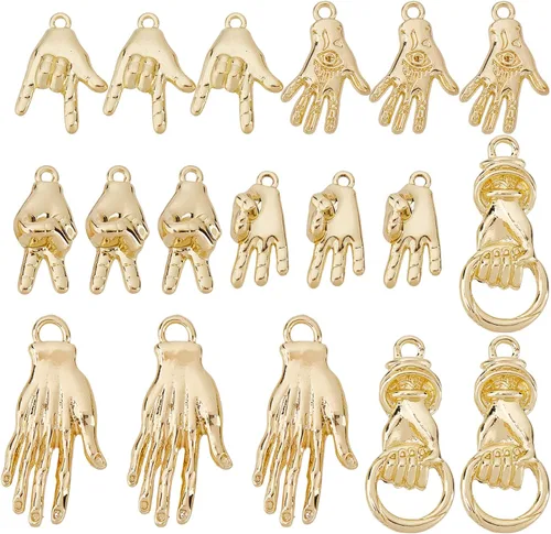 SUNNYCLUE 1 caja de 36 piezas de 6 estilos de dijes contra el mal de ojo, gesto de mano, dije de victoria para hacer joyas, dijes, collares, aretes,