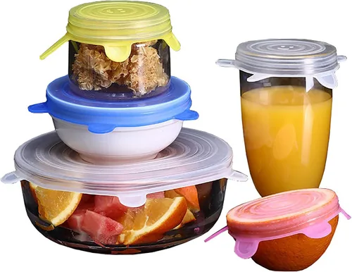 Miniatura 4 de Cubierta de sellado elástico de silicona, 12 unidades, 6 tamaños, tapas de sellado de silicona elásticas azules para mantener los alimentos frescos