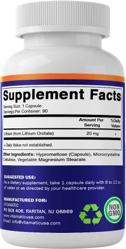 Miniatura 7 de Vitamatic Orotato de litio 20 mg, 90 cápsulas – Cápsulas Veggie Caps, sin OMG, sin gluten, paquete de 2