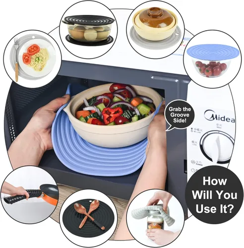 Miniatura 3 de Salvamanteles de silicona para platos calientes, ollas y sartenes, diámetro de 9.45 pulgadas, resistente al calor, almohadillas calientes