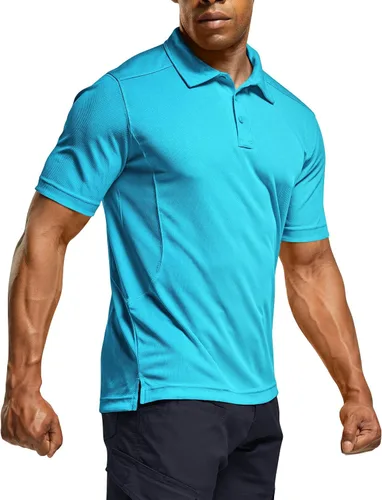 CQR Camiseta polo táctica para hombre, de manga corta, ligera y con Dry Fit, tela piqué, FPU 50+, para exteriores