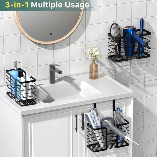 Miniatura 2 de YIGII Soporte para secador de pelo, organizador de herramientas de pelo 3 en 1, soporte para secadora de pelo de altura ajustable, organizador