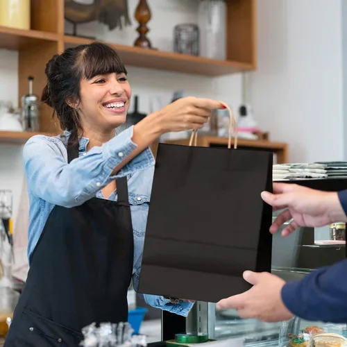 Miniatura 7 de Poever Bolsas de papel kraft negras con asas de 5 x 3 x 8 y 8 x 4 x 10 y 10 x 5 x 13 pulgadas, 30 unidades, bolsas de regalo, bolsas de compras