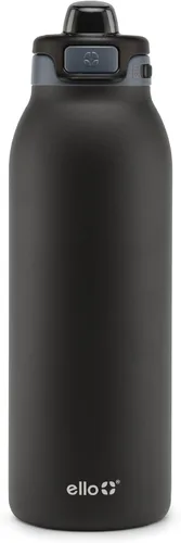 Ello Pop & Fill Insulated Stainless Steel Water Bottle with Quick Fill Lid, Leakproof Locking, Sip or Chug Spout, BPA-Free, Double Wall Vacuum Negro