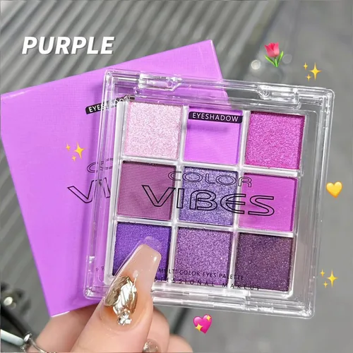 Miniatura 6 de Erinde Paleta de maquillaje de sombra de ojos de 9 colores con purpurina y lavanda brillante y mate, violeta, malva, púrpura oscura, plateado