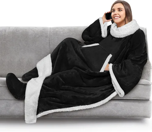 Miniatura 30 de PAVILIA Manta de forro polar con mangas, bolsillos para los pies para mujeres, hombres y adultos, manta de felpa para llevar, cálida manta
