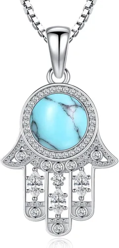 Miniatura 73 de Aniu Joyería de plata de ley 925 Hamsa de Fátima para mujer con circonita cúbica, viene con caja de regalo negra