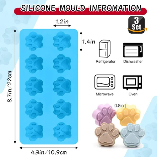 Miniatura 3 de Moldes de silicona para hielo con forma de pata de perro y hueso, moldes antiadherentes de silicona de grado alimenticio para chocolate, dulces