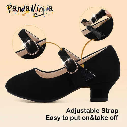Miniatura 3 de PANDANINJIA Zapatos de vestir para niñas, zapatos Mary Jane para niñas, tacones bajos para niñas pequeñas, flores, boda, fiesta, escuela