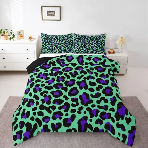 Miniatura 10 de Erosebridal Juego de edredón con estampado de leopardo, tamaño individual para niños, edredón de guepardo occidental, negro y gris, juego de ropa