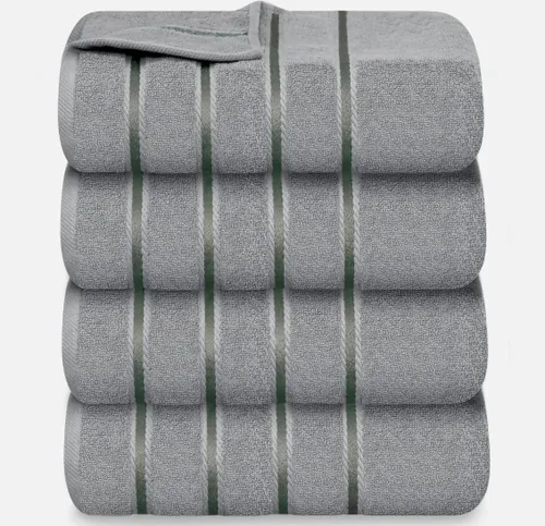 Miniatura 11 de Juego de 4 toallas de mano de lujo para baño, 100% algodón hilado en anillo de 600 GSM, suaves y absorbentes, rayas de viscosa, 16 x 28 pulgadas