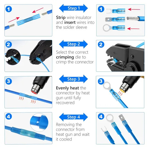 Miniatura 6 de Kuject Kit de 320 conectores de alambre termorretráctil, terminales eléctricos a prueba de agua, conectores de pala aislados para camiones marinos