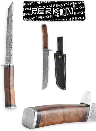 Miniatura 4 de Perkin Damasco Cuchillos de caza de hoja fija con vaina, hecho a mano, cuchillo de hoja fija tanto para supervivencia, lucha, al aire libre