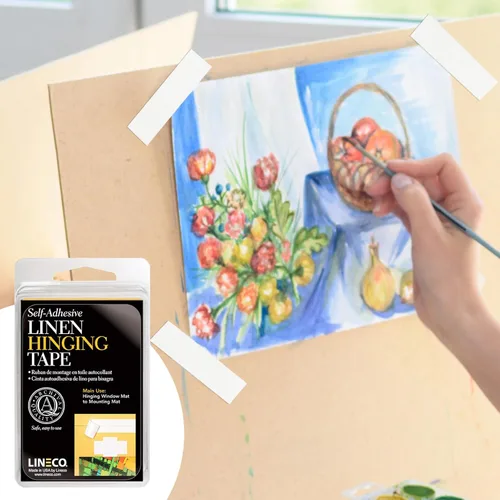 Miniatura 5 de Lineco Cinta autoadhesiva para bisagras de lino, para fijar alfombrillas al tablero, obras de arte pesadas, no amarillea, fuerte y adhesivo acrílico