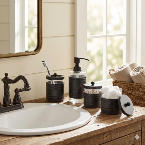 Miniatura 2 de Autumn Alley Farmhouse - Juego de accesorios de baño negro mate (4 piezas) - Dispensador de jabón de loción, juego de soporte para cepillos