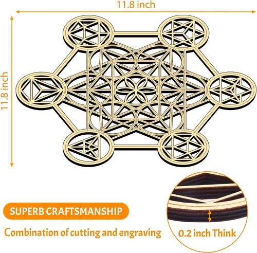 Miniatura 2 de Bnesi Arte de pared con cubo de Metatron de 11.8 pulgadas, geometría sagrada, cuadrícula de cristal, geometría sagrada, decoración de pared