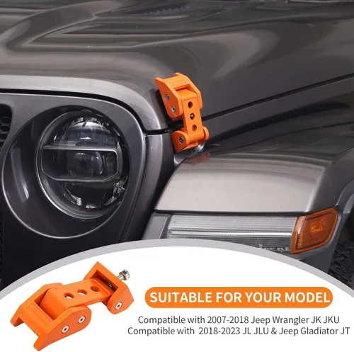 Miniatura 7 de Juego de pestillo de capó de acero inoxidable Compatible con Jeep Wrangler JK JKU 2007-2018/para Jeep Wrangler JL JLU 2018-2025 y Jeep Gladiator JT