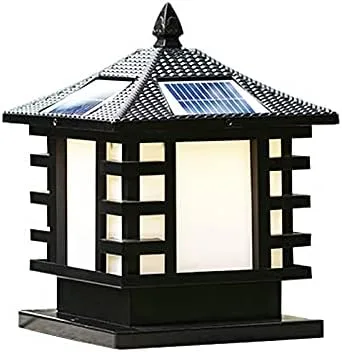 Miniatura 7 de Luz solar LED para exteriores, farol solar de poste de metal estilo vintage LED de iluminación exterior en negro para jardín, patio, poste
