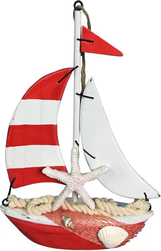 Miniatura 6 de Needzo Adorno grande para árbol de Navidad costero de velero, decoración colgante en forma de barco con estrellas de mar, conchas y cuerda (azul)